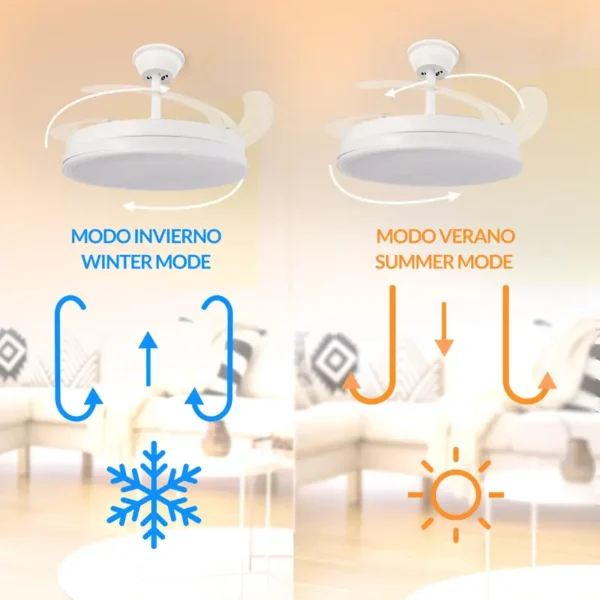 Iluminashop - Ventilador de Techo con luz Led White Olga, Mando a Distancia, Motor DC, 6 velocidades, Silencioso, Aspas retráctiles, función verano-invierno, temporizador, CCT - Image 4