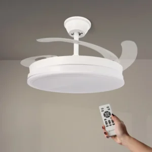 Iluminashop - Ventilador de Techo con luz Led White Olga, Mando a Distancia, Motor DC, 6 velocidades, Silencioso, Aspas retráctiles, función verano-invierno, temporizador, CCT